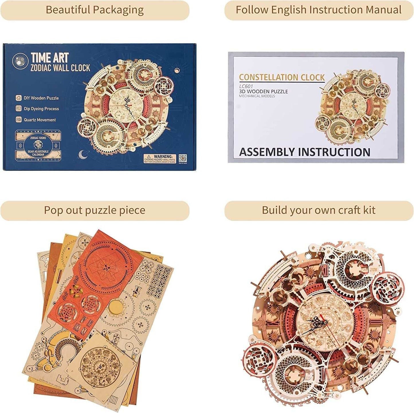 Robotime ROKR Time Art Zodiac Wall Clock