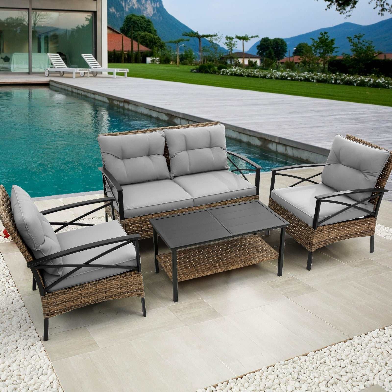 Patio 4Piece Sectional Sofa Set