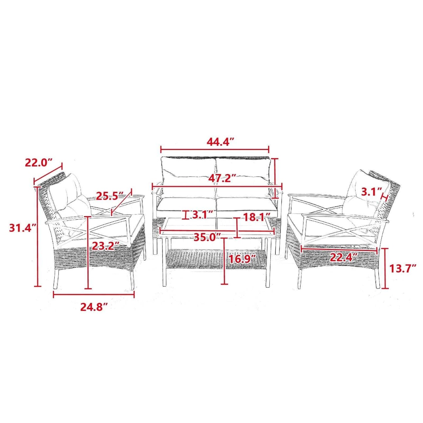 Patio 4Piece Sectional Sofa Set