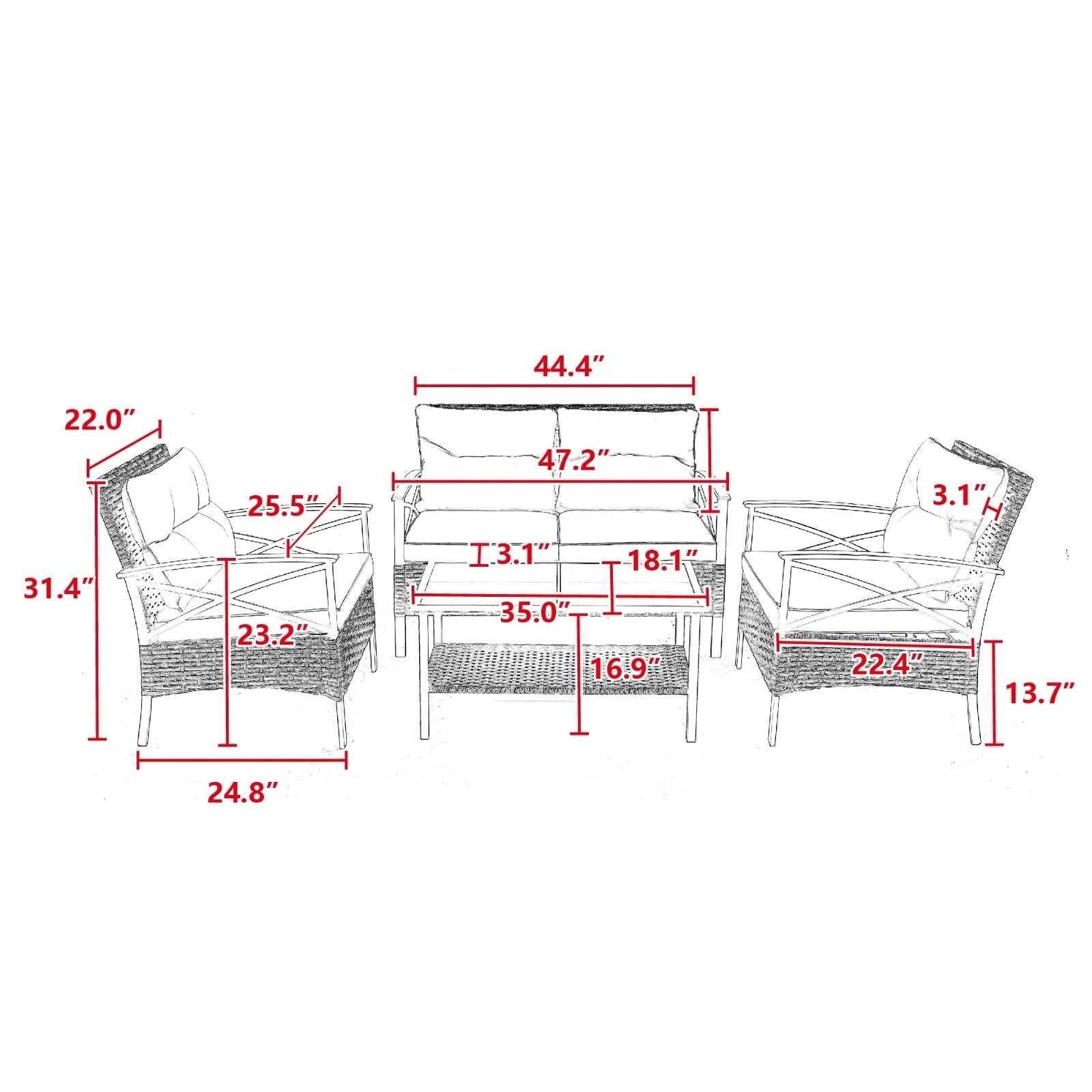 Patio 4Piece Sectional Sofa Set